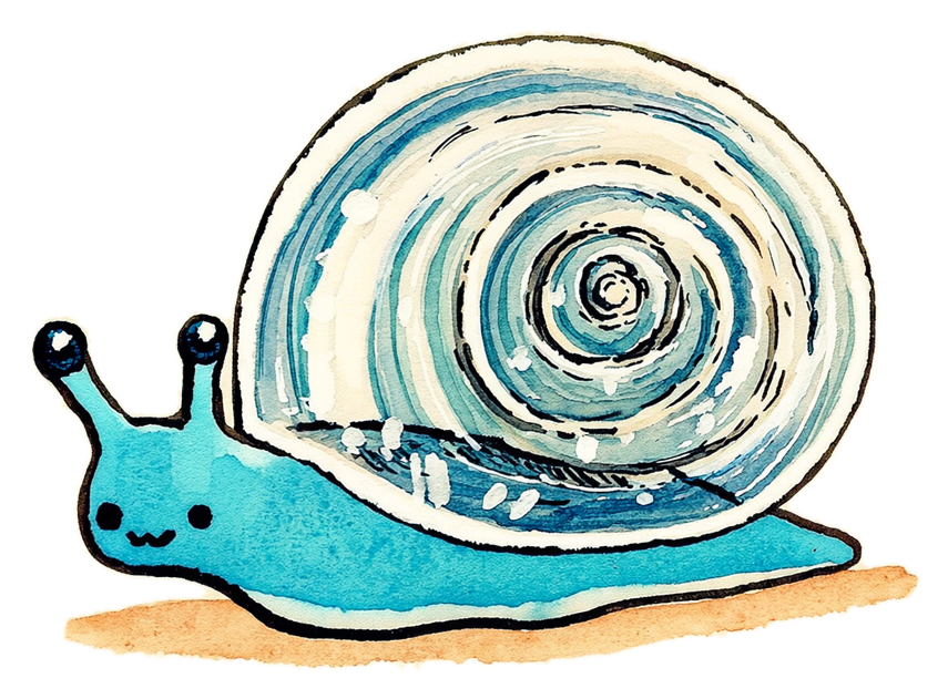 A bright blue snail with an oversized spiral shell
