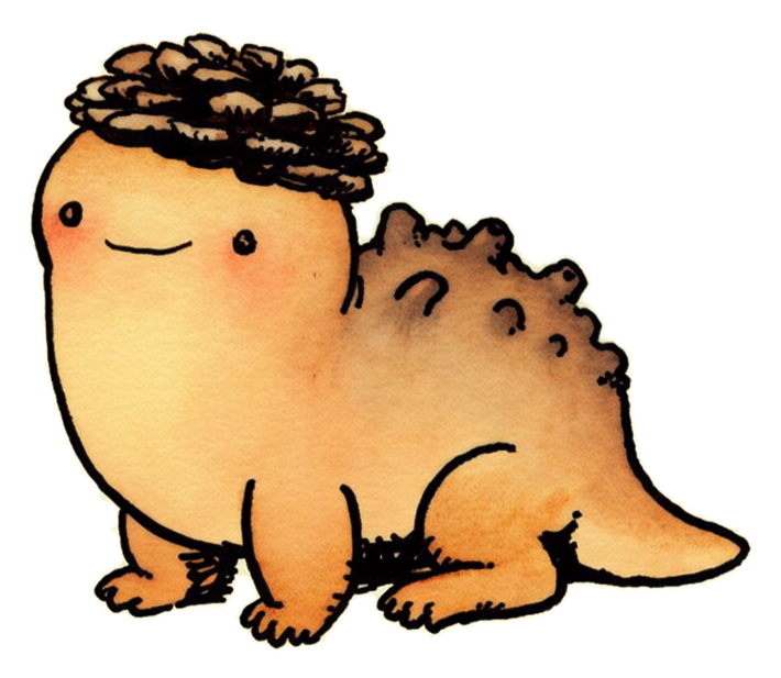 An orange, round little creature wearing an acorn cap